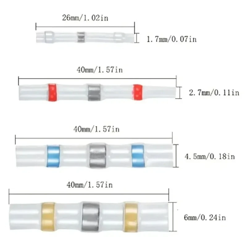 100/50pcs Waterproof Heat Shrink Solder Seal Wire Connectors 26-10 AWG Adhesive Butt Splice Terminal Kit for Cable Repair