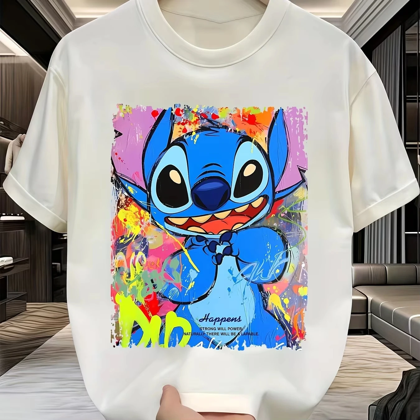 ليلو وستيتش طباعة الرجال النساء 100% القطن تي شيرت الاطفال الأسرة الوالدين والطفل الملابس عادية الراحة المتضخم قصيرة الأكمام Y2k المحملة #1