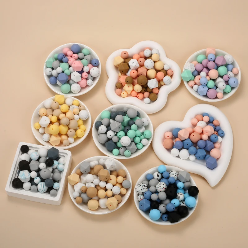 12/15/17/19mm Baby Silicone Beads Mix Set Food Grade Dummy Holder Paicifer Chain Clip Chew Teething Toys Round Slicone Beads