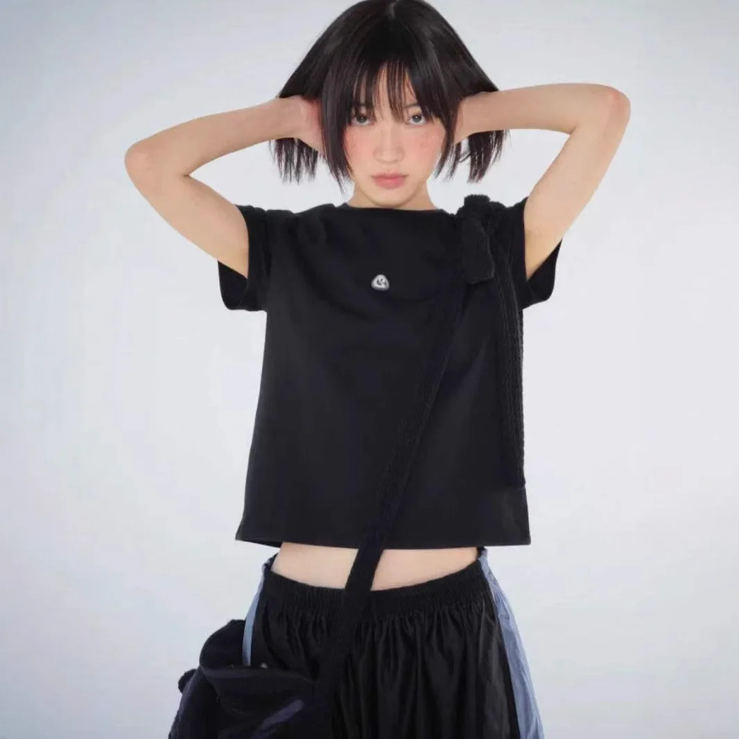 

Korean Sle Coyseio Design Spring Summer New Retro Japanese Girl Functional Casual ort Sve T-irt All-Match Thi Knit...