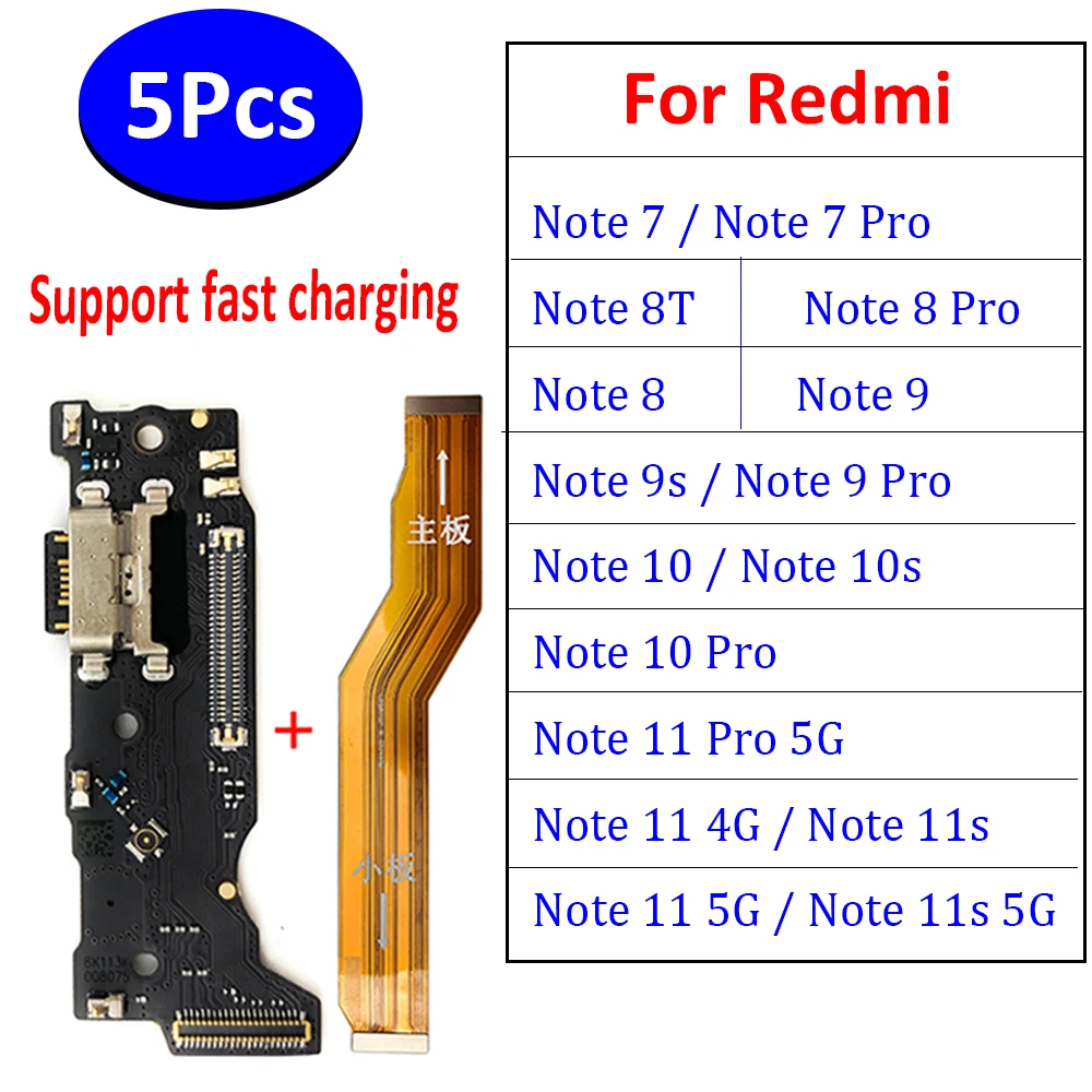 

5 шт., USB-разъем для зарядки, гибкая основная плата, материнская плата для Xiaomi Redmi Note 10 Pro 10S/11 4G, поддержка быстрой зарядки