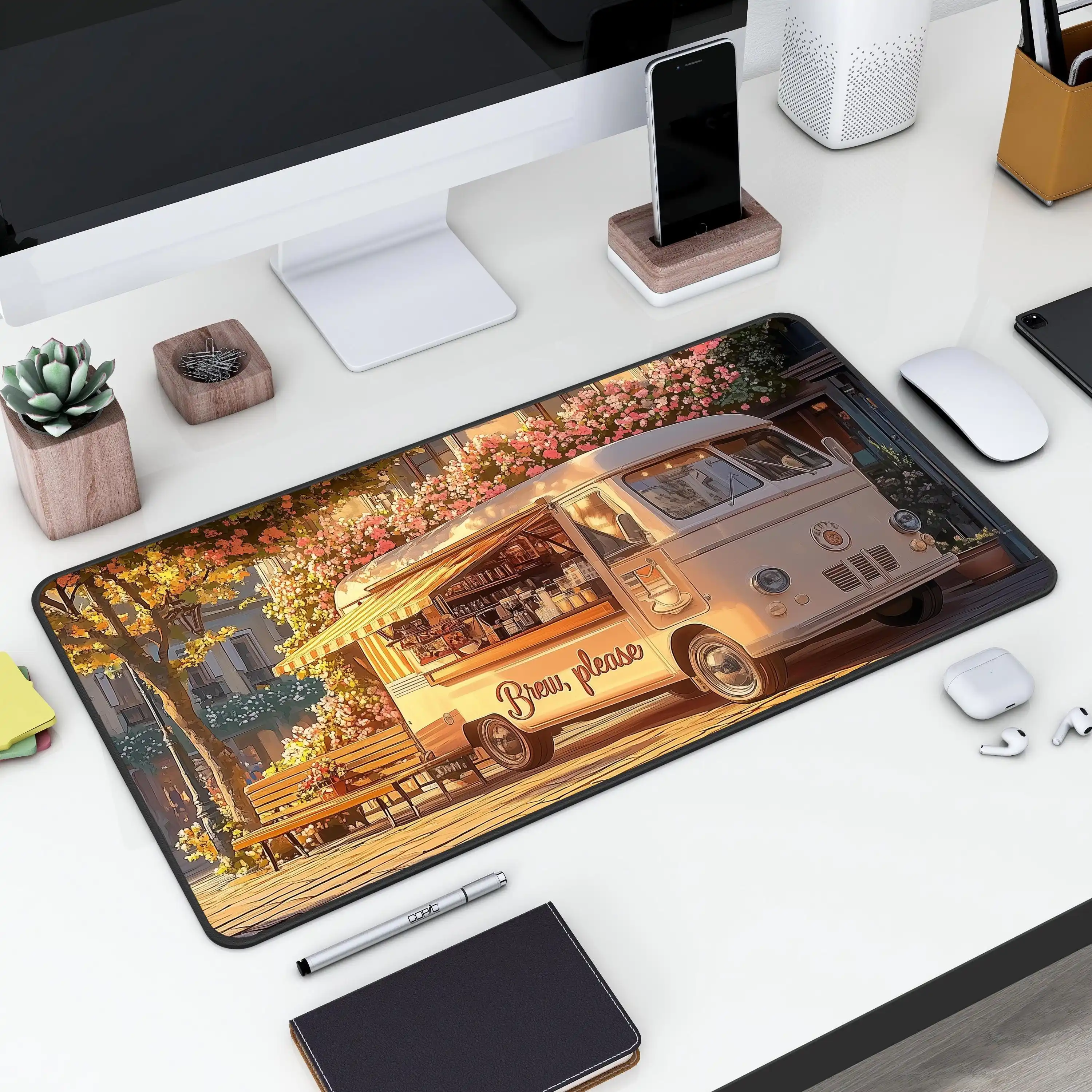 Vintage Coffee Cart Desk Mat, Vintage Style Coffee Cart Mousepad, Coffee Cart Deskmat,vintage Painting Art Mat, Floral Desk Mat