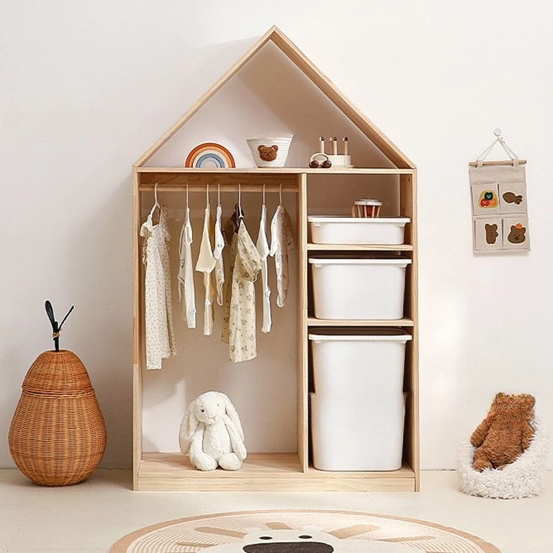 Houten kindergarderobe Slaapkamer Eenvoudige combinatiesluis Huishoudelijk massief houten babyopbergkast Kinderkast