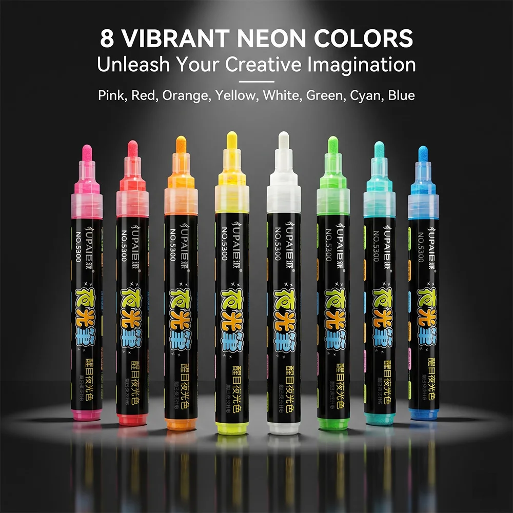 8 Colors Luminous Markers Set DIY Graffiti Creative Crafts Fabric Canvas Artistic Work Non-Toxic Dark Glow Pen Home Art Supplies