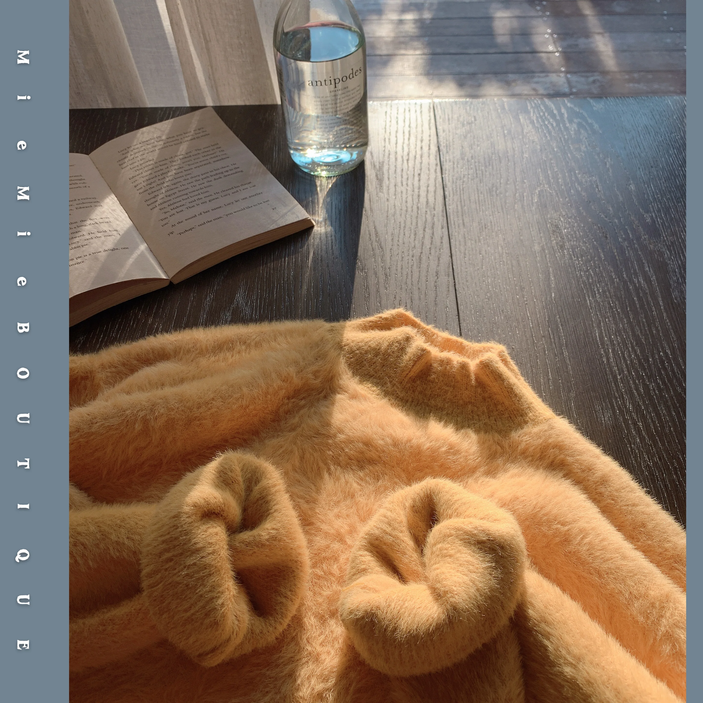 

French Sle Long Sve Faux Mink Velvet Flower Bud f High Collar Front Slit Sweater Women's Knittedwear ort Length Sol...