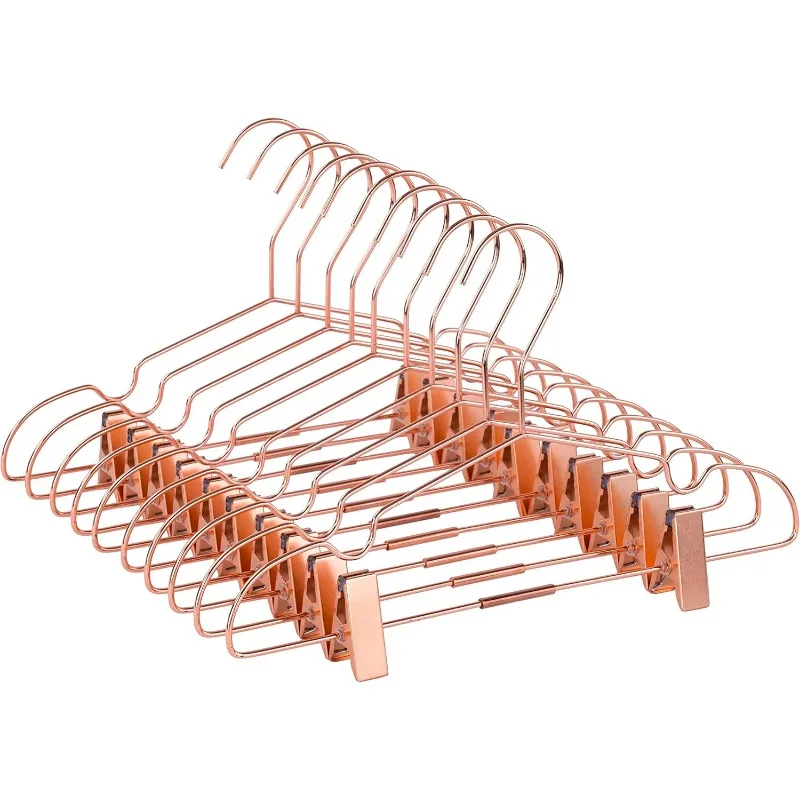 

Adult Rose Gold Copper Shiny Metal Wire Clothes Hangers With Adjustable Clips for Shirts Coat Home Wardrobe Storage & Display