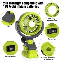 Cordless Fan&Camping Light For Ryobi P107 P108 Battery Camping Workshop Strong Wind Suitable Various Scenarios