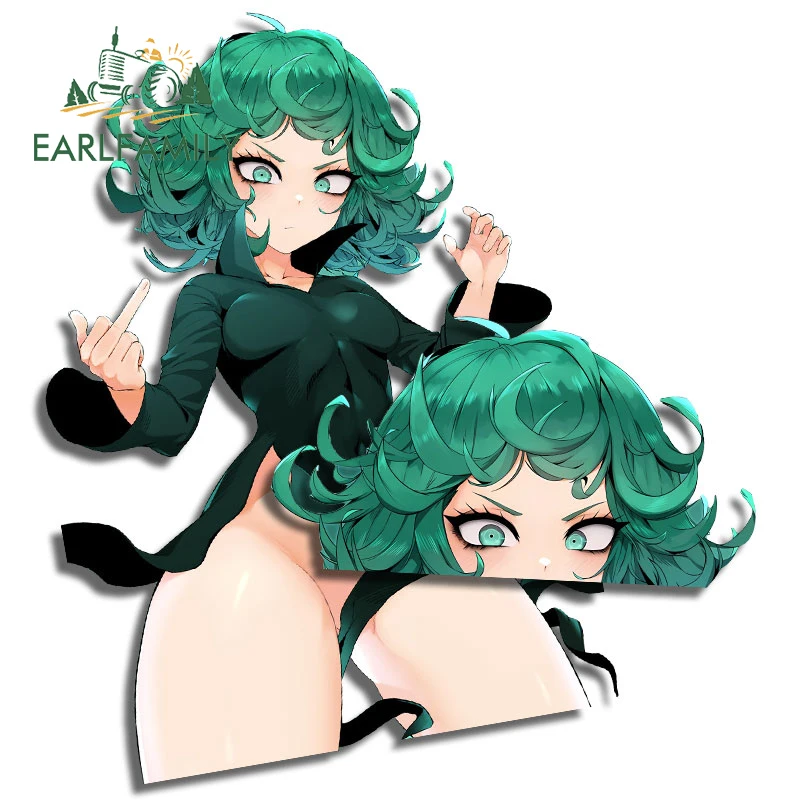 EARLFAMILY 13cm for Cartoon Waifu Tatsumaki Car Sticker NSFW Middle Finger Fanart Decal Sexy Anime Car Accessories Vinyl Decor