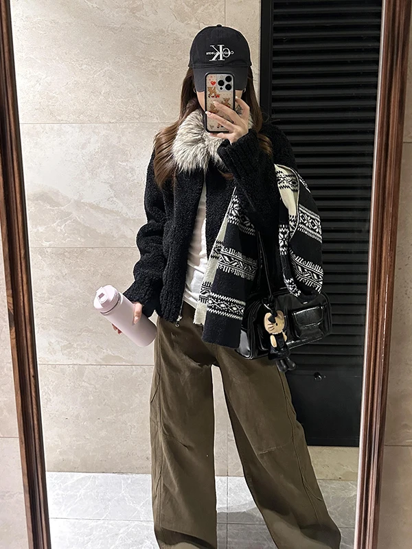 Retro bruine denim broek hoge taille wijde pijpen rechte snit tooling dames winter losse fit broek PmORh merk damesjeans