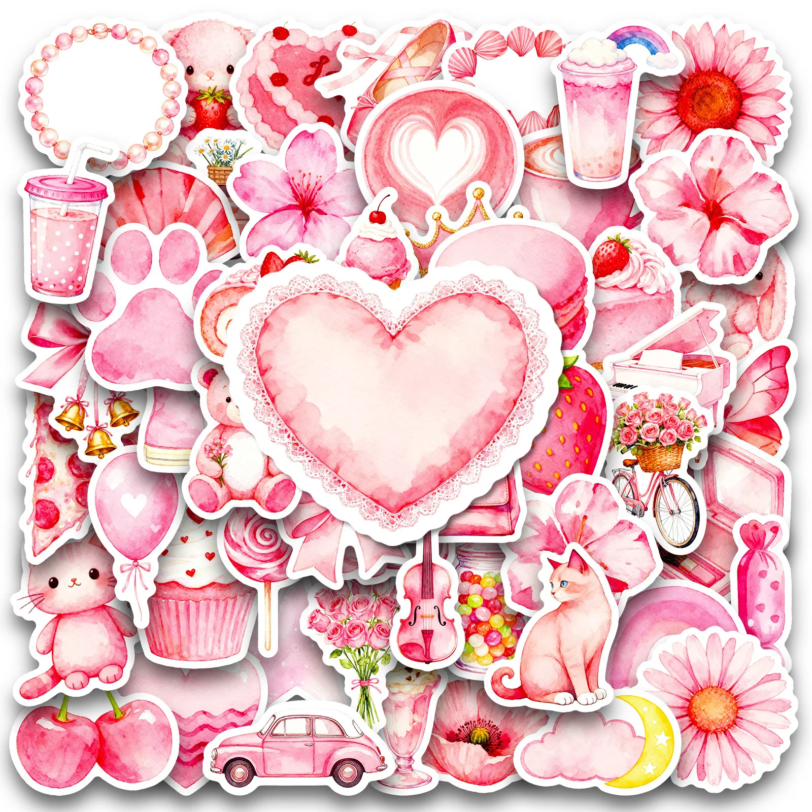 

56PCS Cartoon Pink Aesthetic INS Style Graffiti Sticker DIY Decoration Mobile Phone Case Notebook Water Cup Toy Gift Sticker