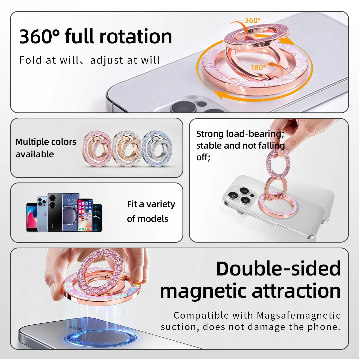 2026 New Phone Double-sided Strong Magnetic Holder for Magsafe Dual Finger Ring Stand Magnet Support for iPhone 17 16 15 Samsung - view 5