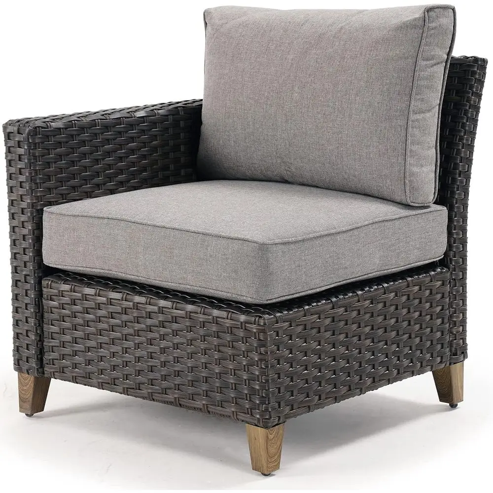 

Patio Wicker Sectional Sofa Set with Cushioned Single Chair for Outdoor Deck and Garden