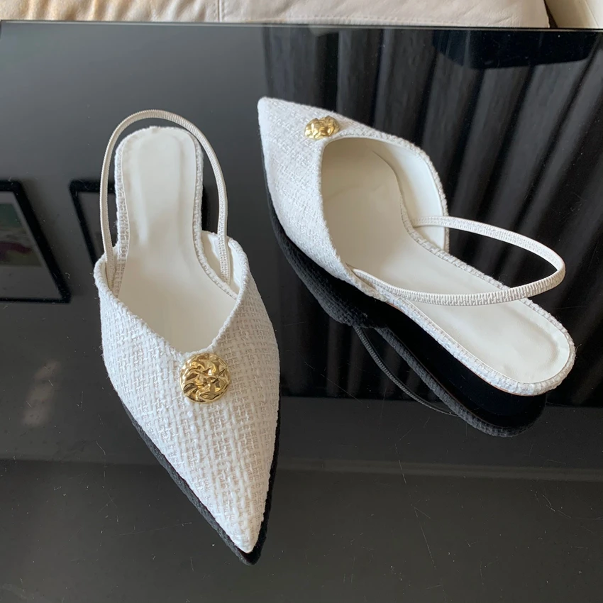 2025 New Brand Women Sandal Fashion Pointed Toe Shallow Slip On Ladies Elegant Slingback Shoes Thin Low Heel Pumps
