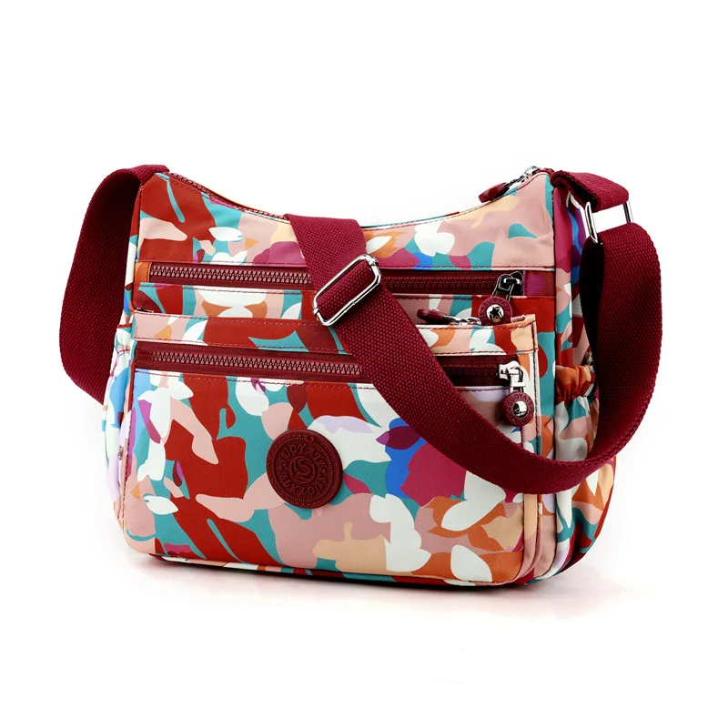 Shoulder Bag Women 2024 New Floral Print Nylon Cloth Handbags Simple Versatile Multi-layer Mommy Casual Messenger Bags