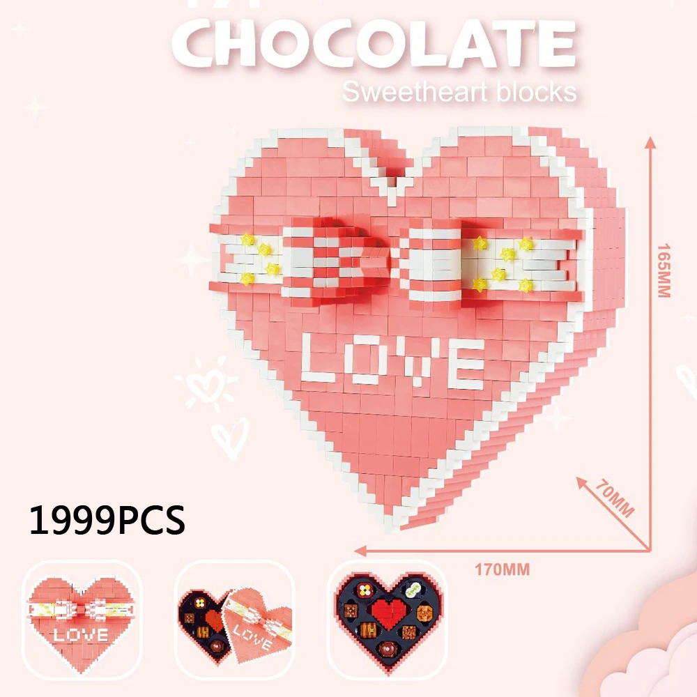 Creatieve Chocolaatjes Micro Diamond Block Lover Hart Nanobricks Geschenkdoos Gebouw Bakstenen Model Speelgoed Voor Meisjes Valentines Geschenken