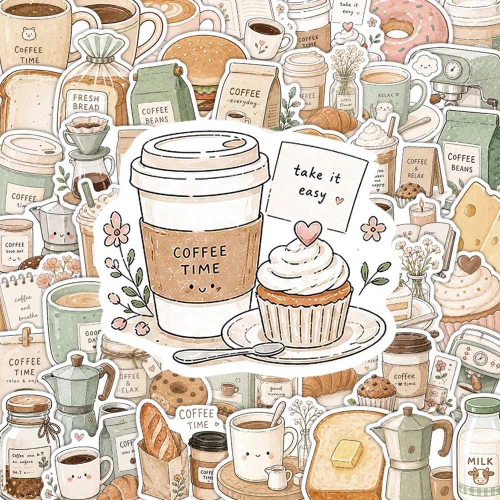 10/30/50 Stück Niedliche Kaffeezeit-Brot-Aufkleber Cartoon-Sticker Spielzeug DIY Skateboard Gepäck Scrapbook Fahrrad Lustige Graffiti-Aufkleber-Set