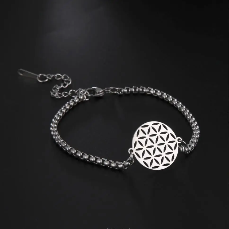 1PC Stainless Steel Hollow Flower of Life Pendant Bracelet Lotus Flower Star of David Box Chain Bracelet Jewlery Gift F1246