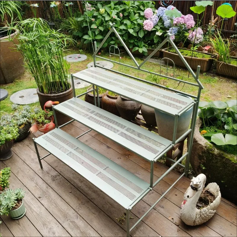 

Wrought iron three-layer ladder flower stand simple balcony flower pot shelf outdoor garden floor succulent shelf display stand