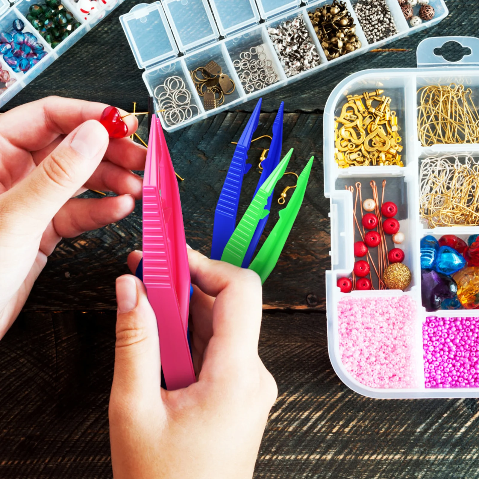 

20 pcs Kids Tweezers Plastic DIY Tools Children Beads Crafting Jewellery Making Motor Skills Practice Reusable Craft Kits