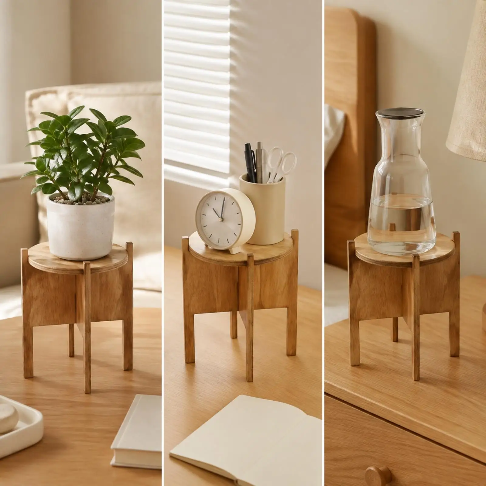 Indoor Wood Plant Shelf Stand for Potted Greenery Display Living Room Bedroom Corner