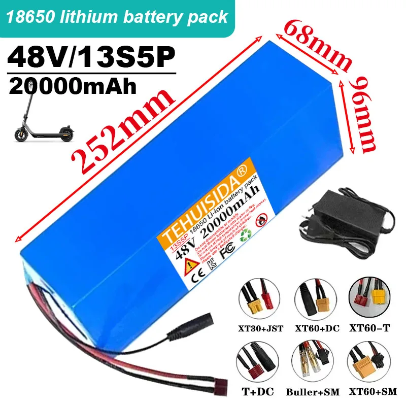 

13S5P 48V 20Ah 18650 lithium battery with built-in intelligent BMS, suitable for 250-1000W motors and chargers