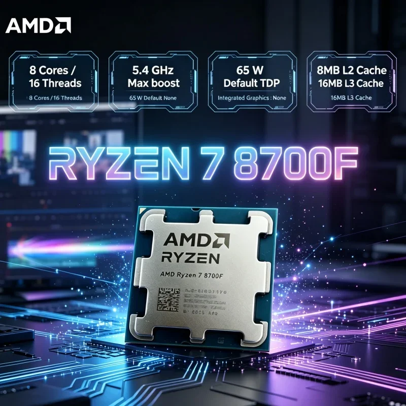 AMD Ryzen 7 8700F Streamer CPU 8 Cores 16 Threads 5GHz AM5 Socket Processor Zen 4 for Live Streaming Setup