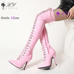 Nowe buty za kolano wysokiej jakości modne buty seksowne wysokie buty modne buty damskie 12Cm szpilki 34-45 46