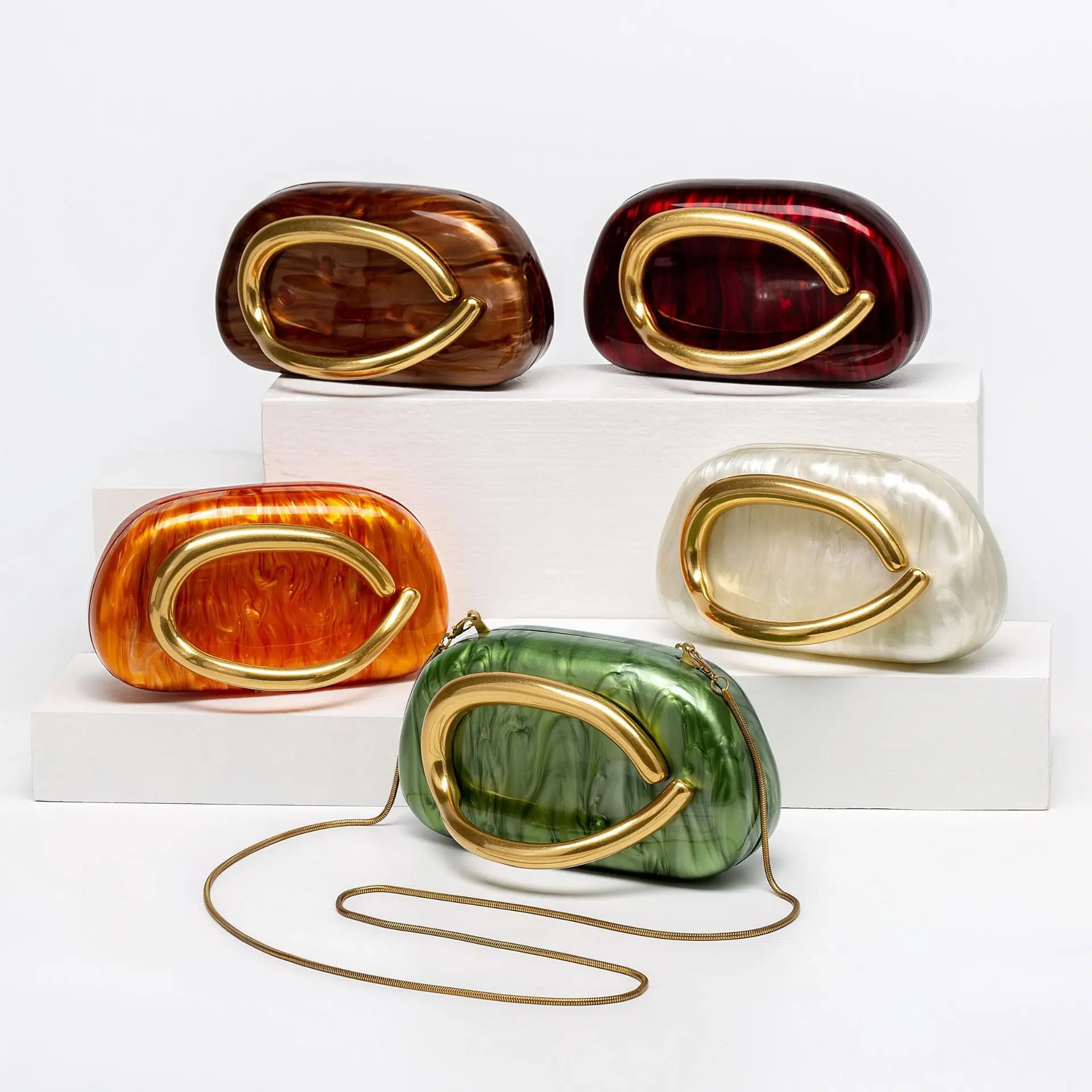 

Luxury Women's Acrylic Clutch Evening Bag with Novelty Shaped Metal Handle Elegant Fashion Hard-case Handbag