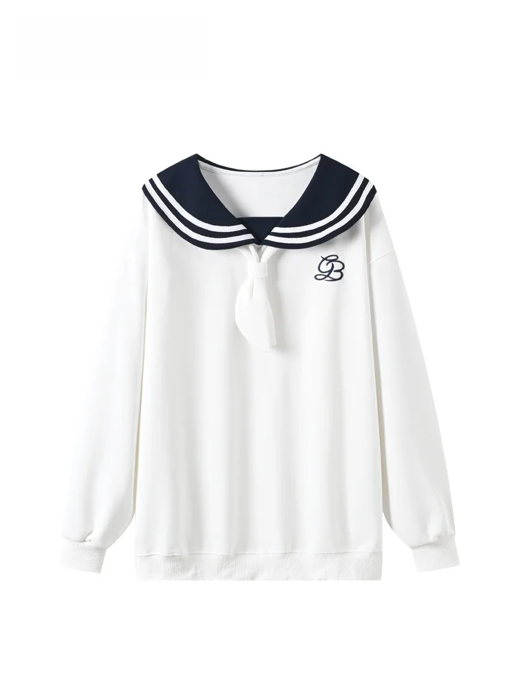 

Loose Long Sve Hoodie Women's Winter New Sle plus Size Navy Collar Casual Breathable Polyester Fiber Patchwork Top