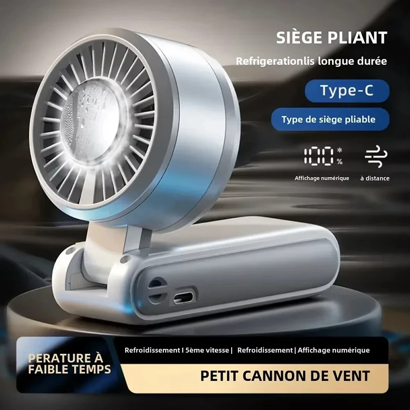 Ventilador elétrico portátil de refrigeração, resfriamento de gelo, 100 velocidades, dobrável, pendurado no pescoço, tipo c, recarregável, acampamento ao ar livre