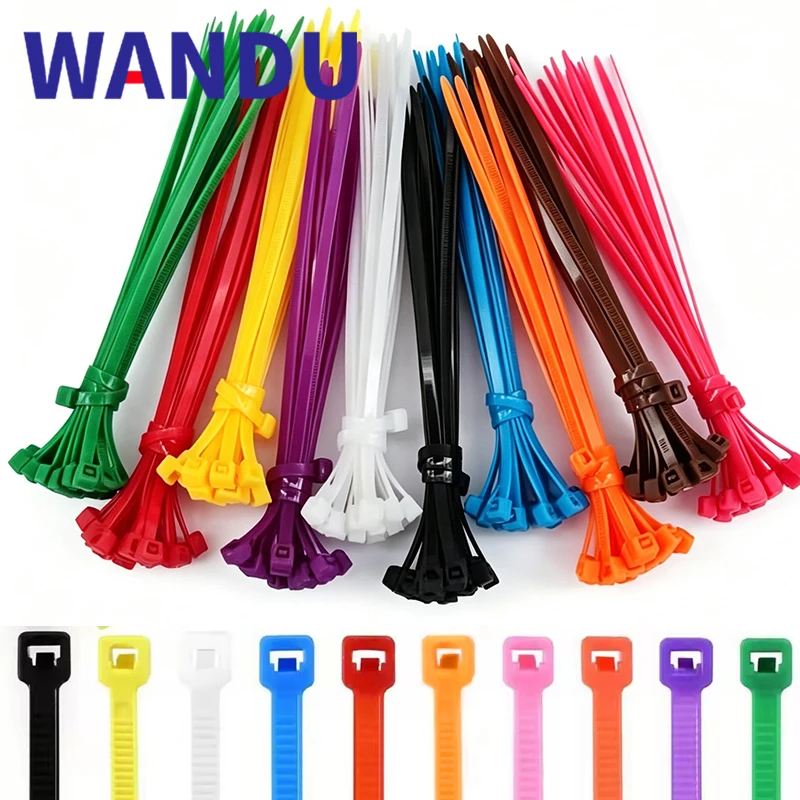 200PCS Multi color set 3.6mm Self-Locking Nylon Cable Ties Plastic Zip Tie Binding Wrap Straps Fastening Loop Home Office Wandu