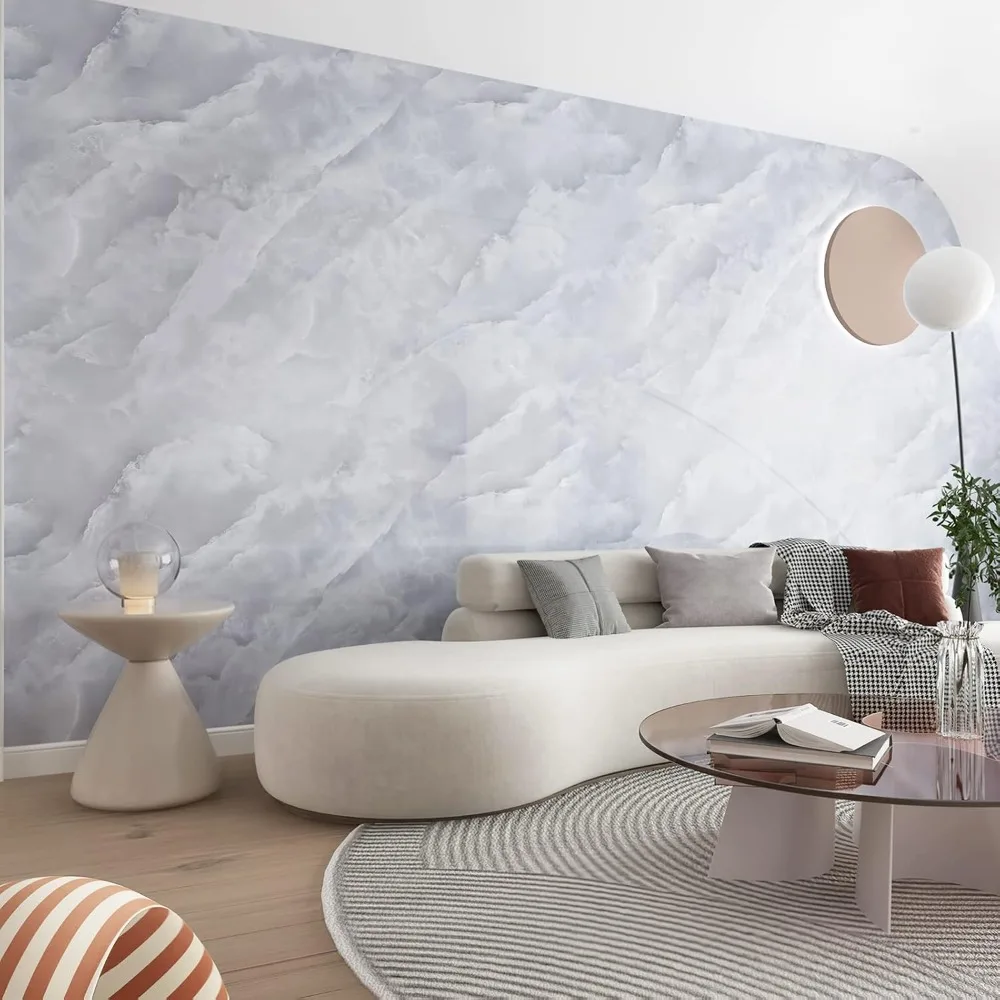 ورق اتصال قابل للتقشير واللصق بمظهر رخامي رمادي مقاوم للماء للجدار الكبير والكونترتوب، سميك ومتين مقاس 31 × 354 بوصة