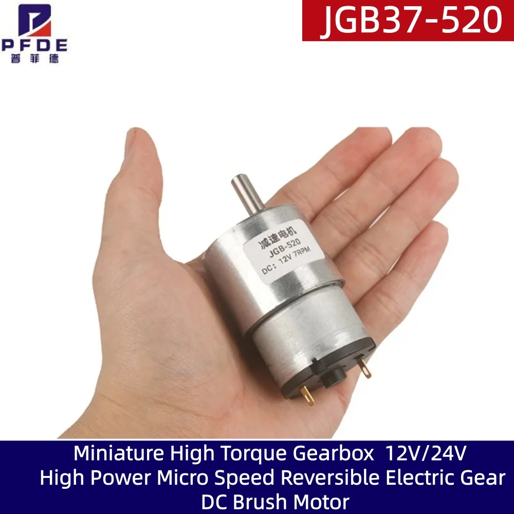JGB37-520 7-960 RPM Micro Motore Elettrico DC a Spazzole con Riduttore ad Alta Coppia, 12V/24V, Alta Potenza, Reversibile