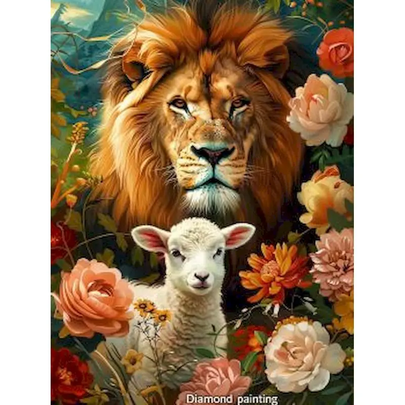 

CHENISTORY Full Round Drill Diamond Painting Lion and Sheep Cross Stitch Embroidery Mosaic Home Decor Hobby Rhinestones Gift