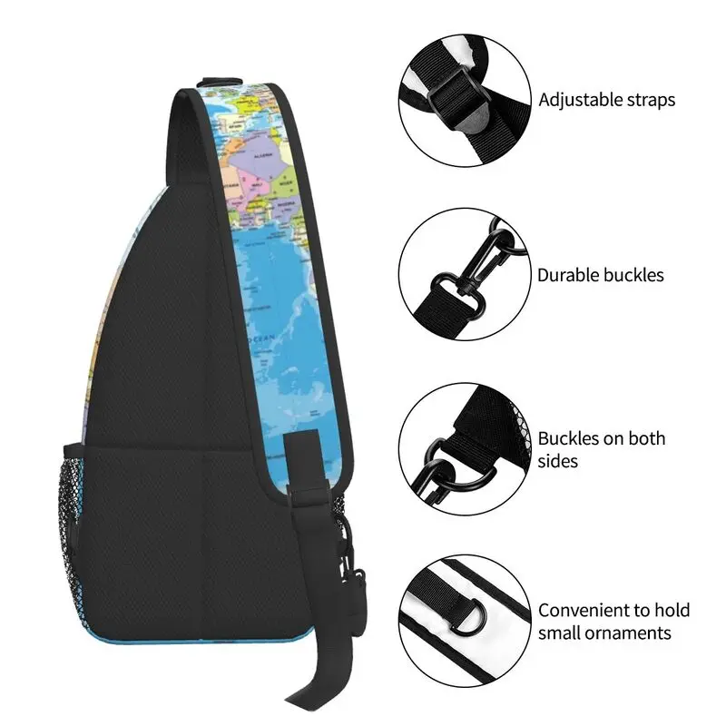 Personalizado mapa do mundo sling sacos de ombro moda masculina crossbody peito mochila ciclismo acampamento daypack