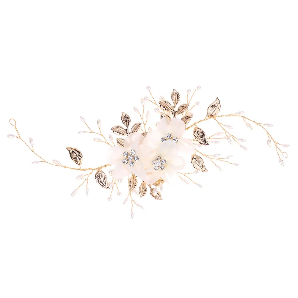 

Pearl Rhinestone Cloth Flower Headband Bridal Hair Accessories Wedding Party Headpiece Elegant Lightweight Hairband
