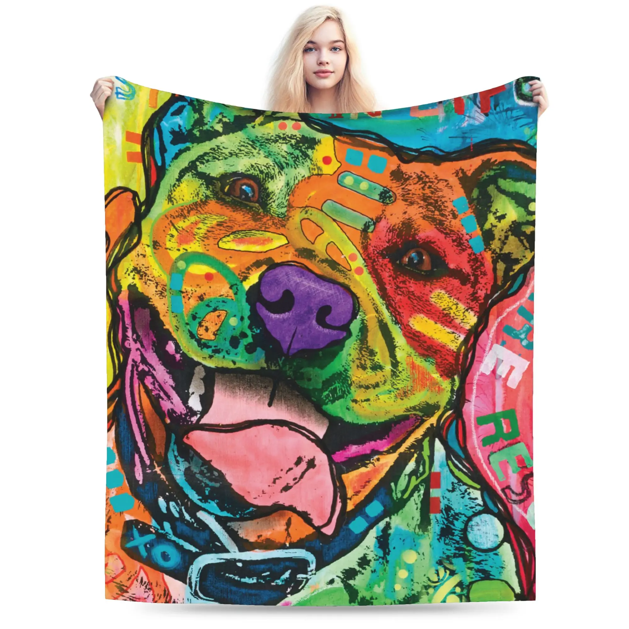 Custom Beware Of Pit Bulls Dog Canine Blankets Warm Flannel Animal Painter Throw Blanket for Sofa Office Bedspreads