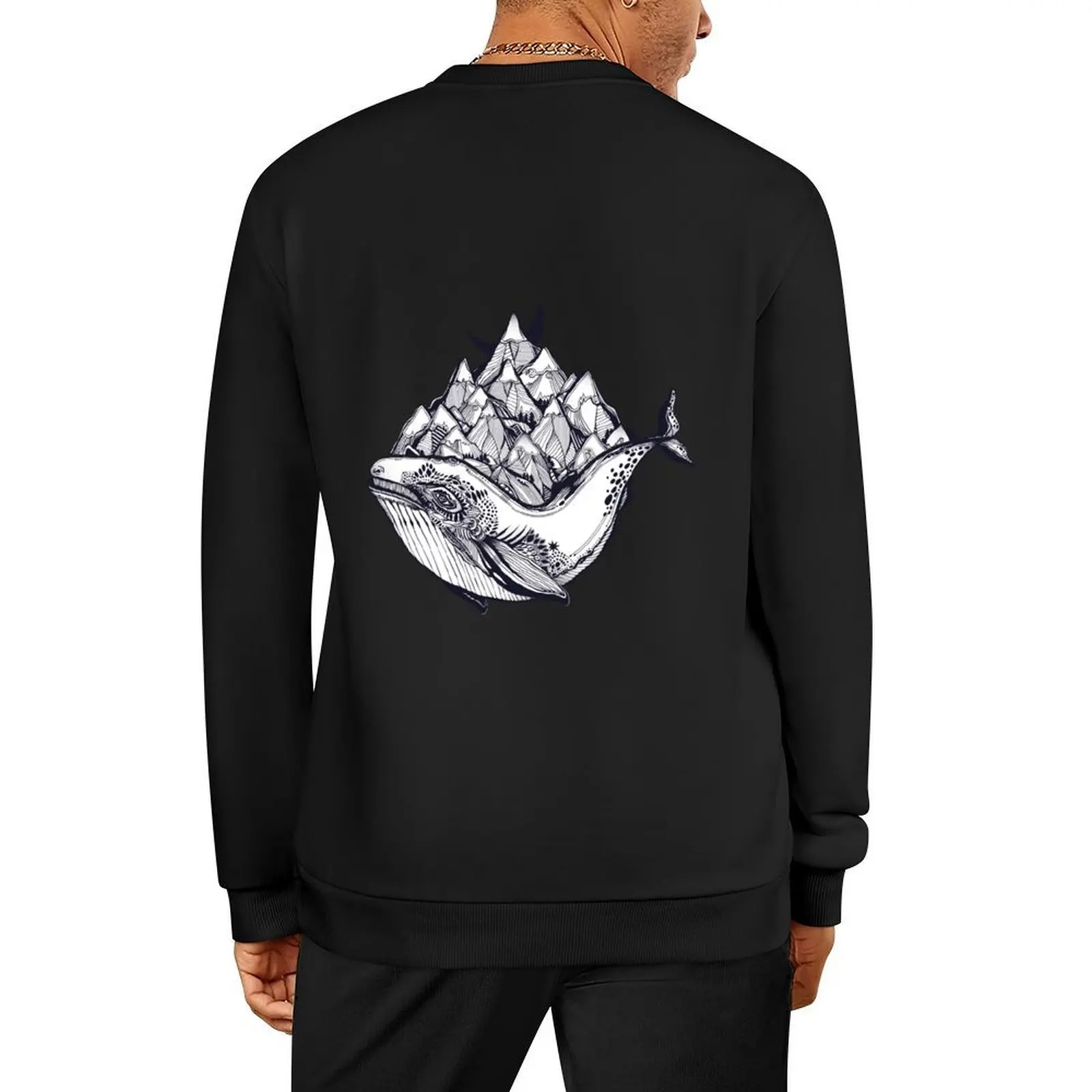 

Decorative dreamy surreal whale sea animal beast carrying mountain range on its back Pullover fashion men aesthetic sweatshirts