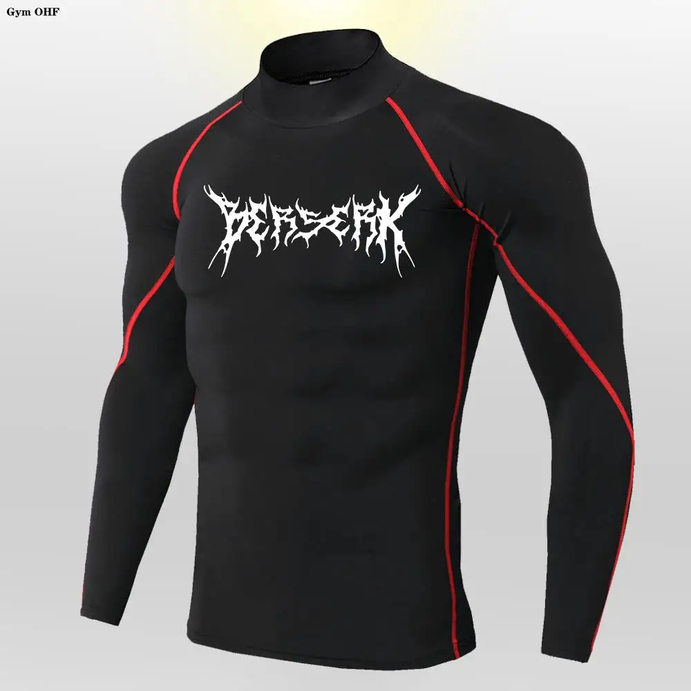 High Neck Men's Compression T-Shirt For Outdoor Training Fitness Gym Jogging Running Tight Elastic Breathable Sweatshirt Anime 3