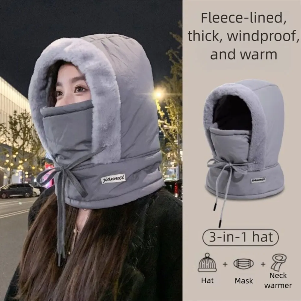 

3 In 1 Unisex Winter Balaclava Hood With Drawstring Thickened Fleece Windproof Mask Cap Cold Weather For Men Women Cycling
