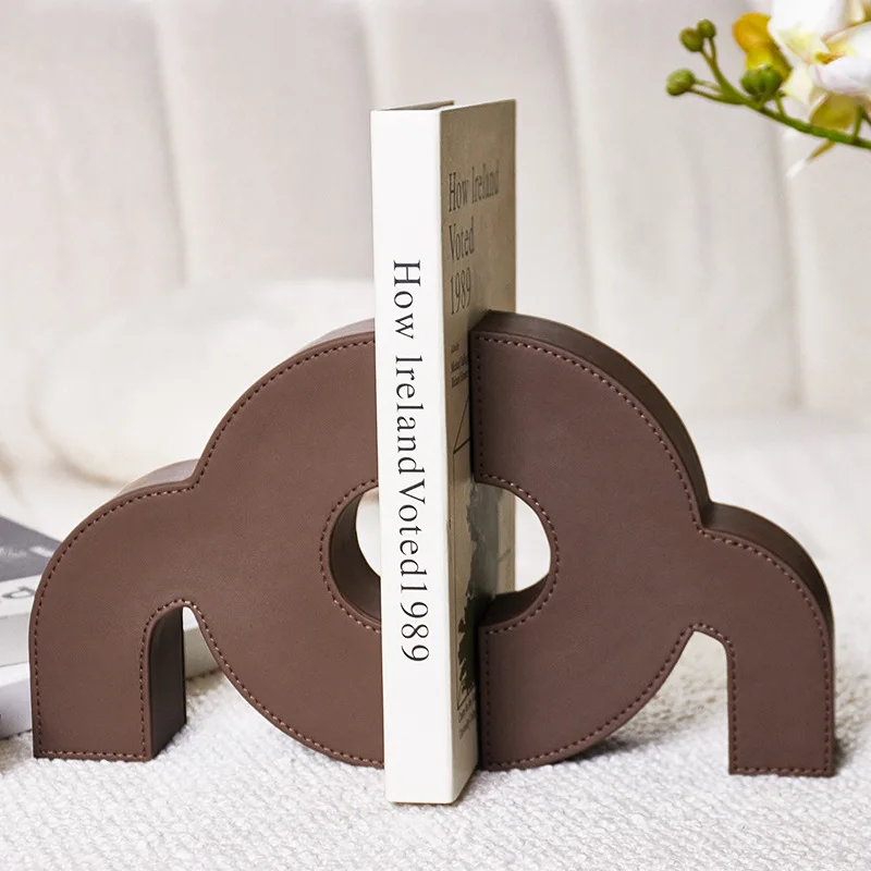 1pc Modern Minimalist Wooden Leather Bookshelf Study TV Cabinet Office Decoration and Ornaments