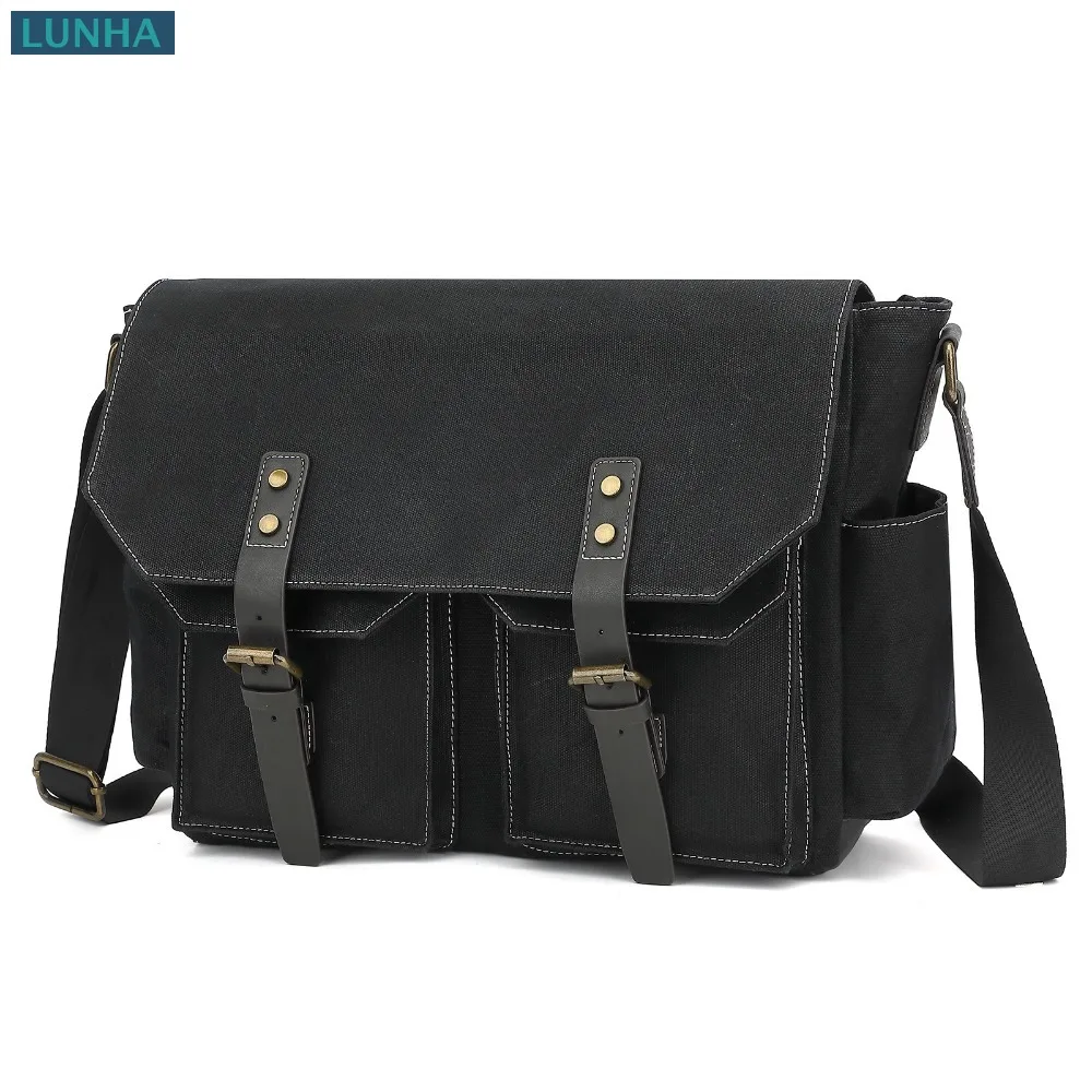 Men's Vintage Messenger Bag Waterproof PU Leather Crossbody Shoulder Bags Laptop Briefcase for Business Travel Work Commute