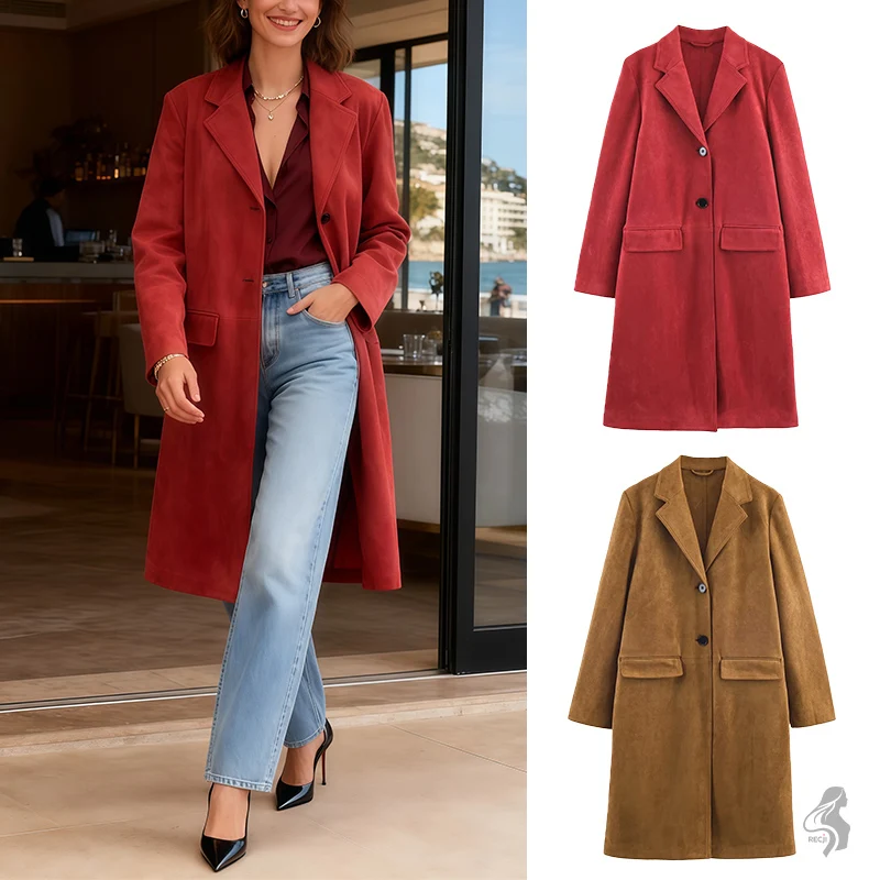 

Замшевый пиджак с воротником средней длины, доступен в двух цветах, французская ниша, высокое качество, осенне-зимняя женская одежда