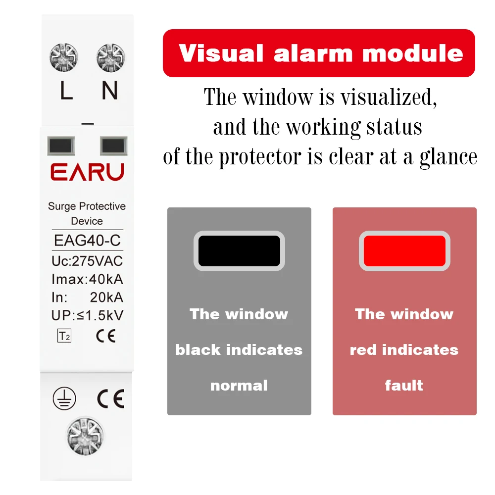 1P+N AC SPD 20KA~40KA 275V House Surge Protector protection Protective Low-voltage Arrester Device