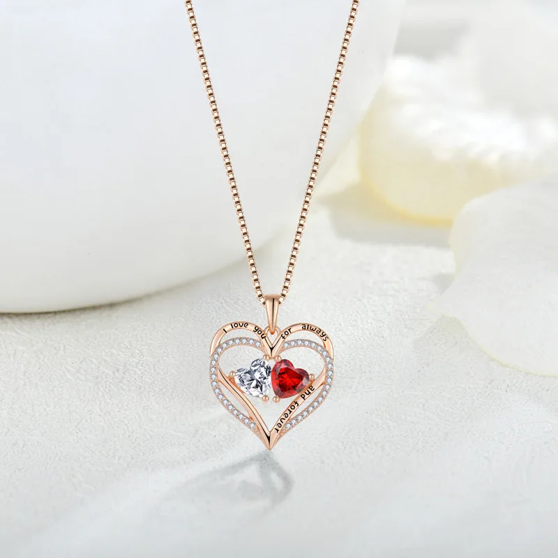 

Dawn's Jewel Diamond Love Necklace Female Light Luxury Rose Gold Twelve Birthstone Heart Pendant Collar Jewelry