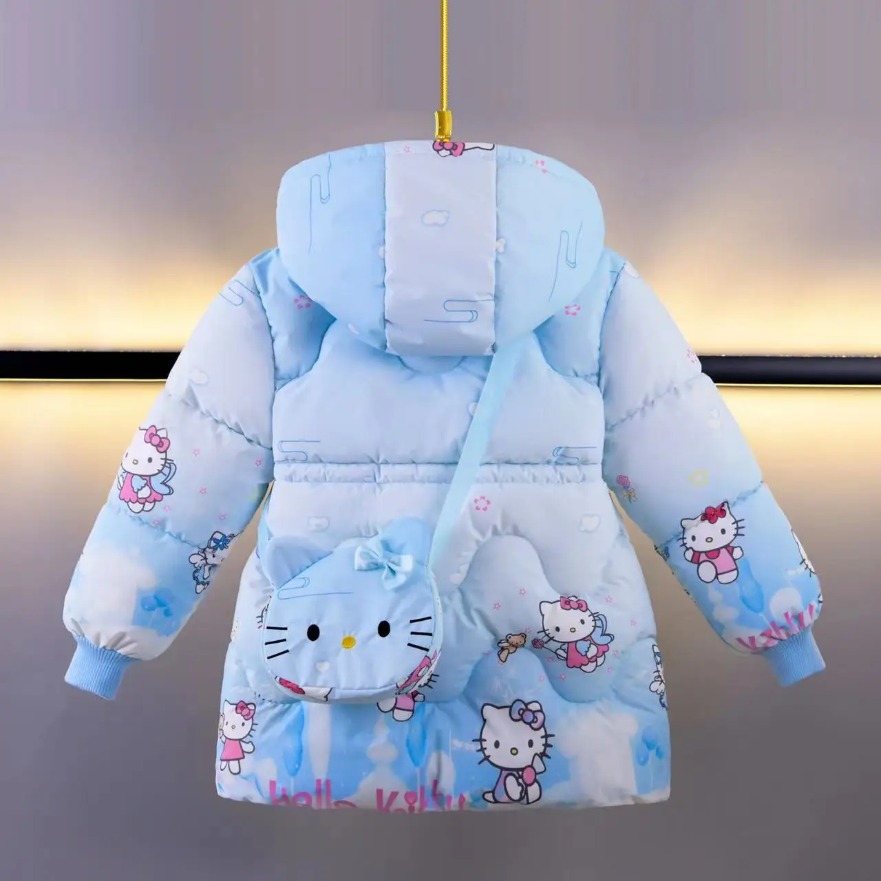 2024 Winter Girls Down Jackets Coats 4-8 Years Kids Sanrio Hello Kitty Fashion Thicken Warm Snow Coat Children Hooded Long Parka