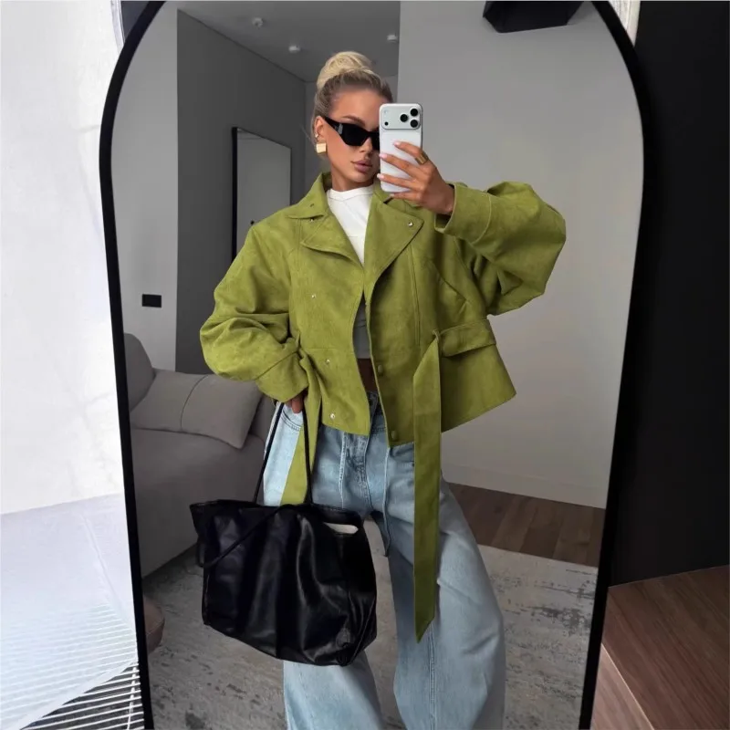 Casual Women's Jackets Short Coat Autumn Fashion Lace-up Elegant Women's Warm Jackets Winte Chic Motorcycle Coats Mujer Coats
