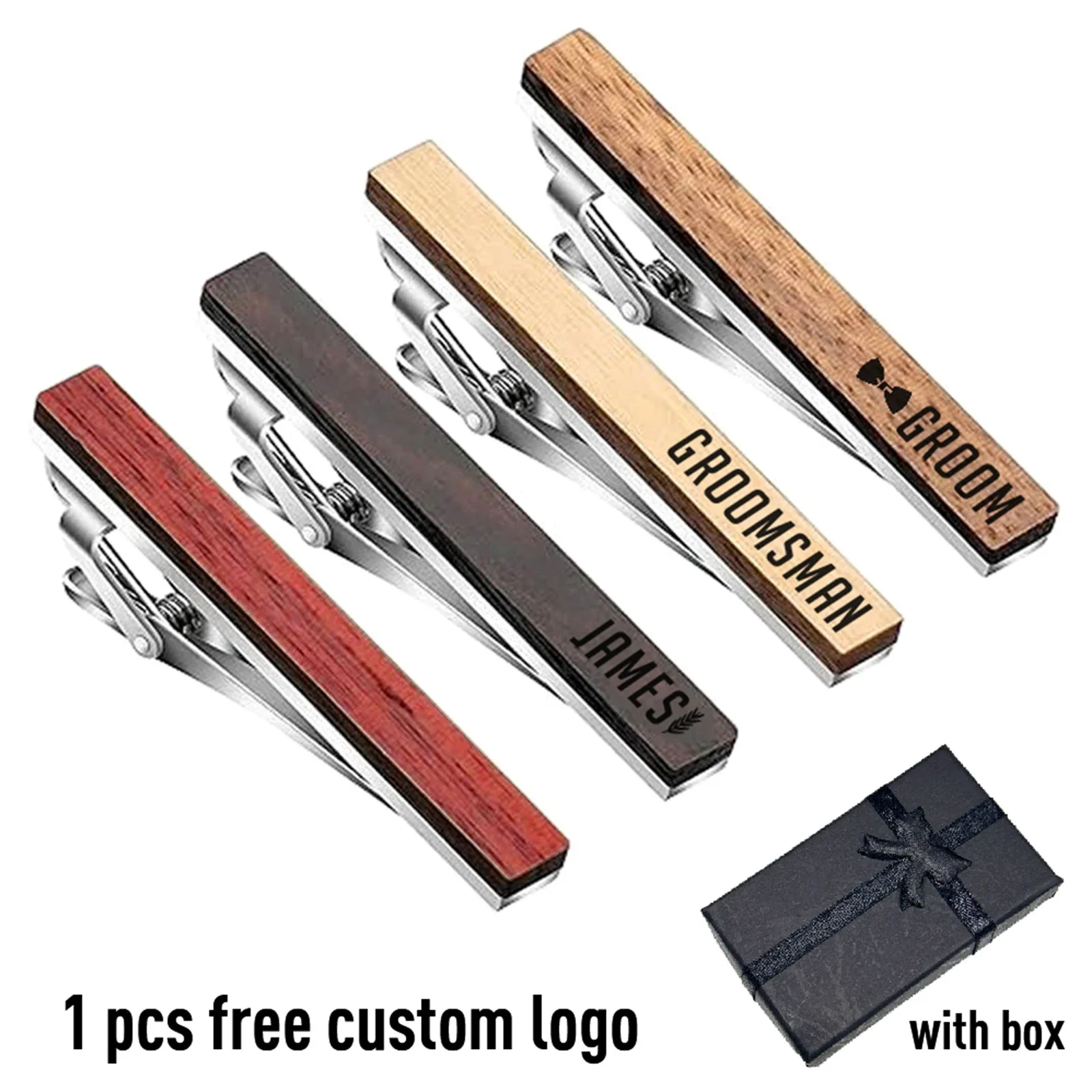 

Free Laser Engraving Custom Tie Clips Wood Tie Bars with Personalized Engraving Gift for Groomsman Wedding Party Gift Men's Gift