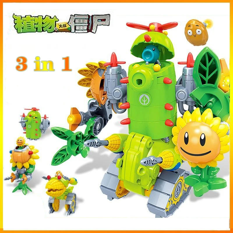 2024 New Plants vs. Zombies Robot Sunflower Cactus Corn Combination Action Figure Model Set PVC Deformation Doll Toys Kids Gift