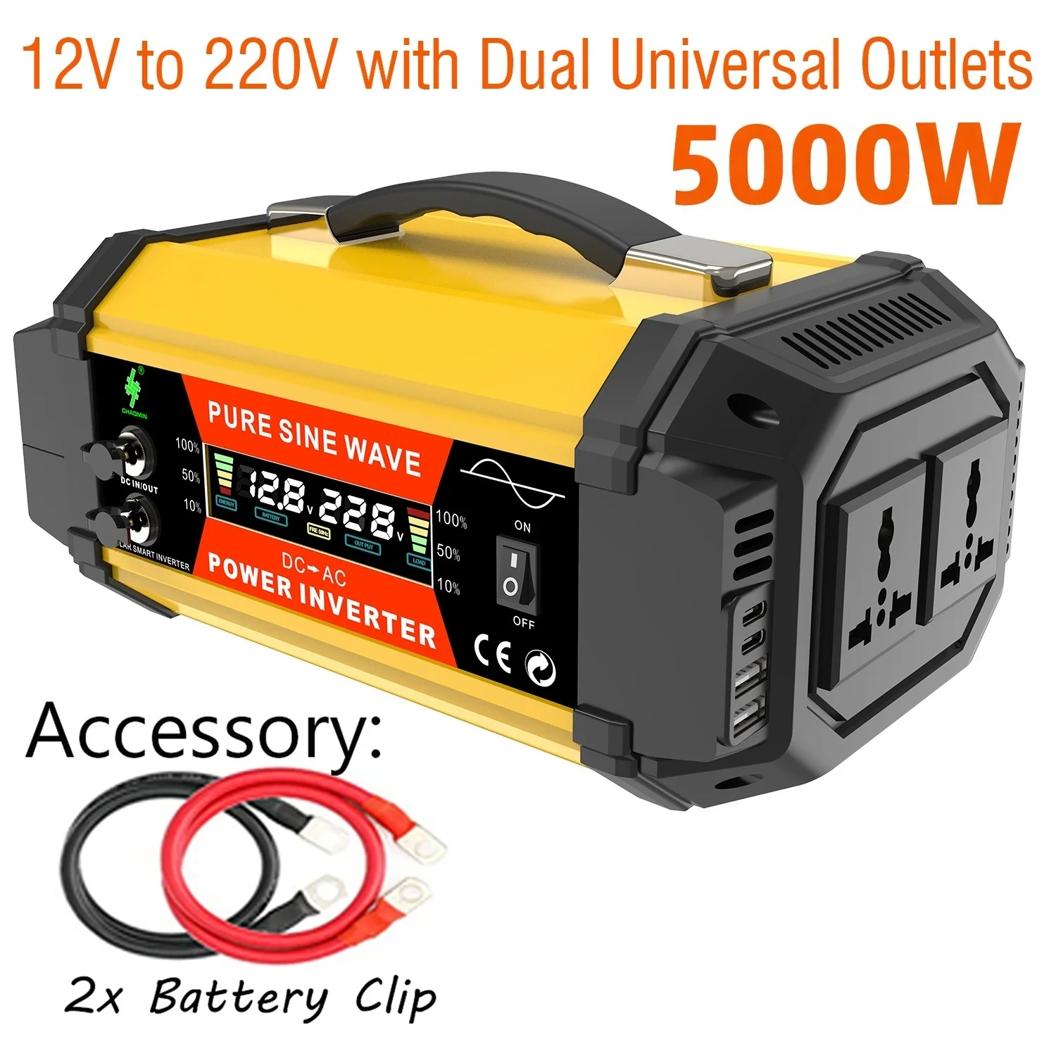 12V to 220V Pure Sine Wave Power Inverter, Dual AC Outlets & QC 3.0 USB Port, Car Inverter for Outdoor, RV, Truck, Home Use